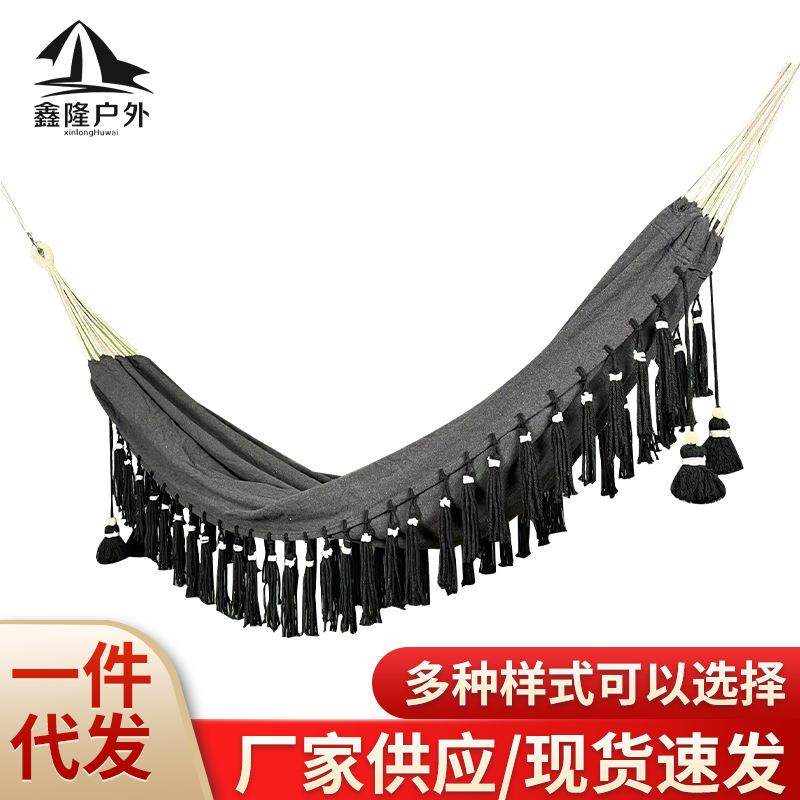 纯色流苏加大双人帆布吊床户外摄影室道具室内外民宿吊床