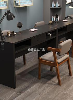 升级夹灯孔复古美甲桌现代简约单双人美甲工作台抽屉收纳双层加厚