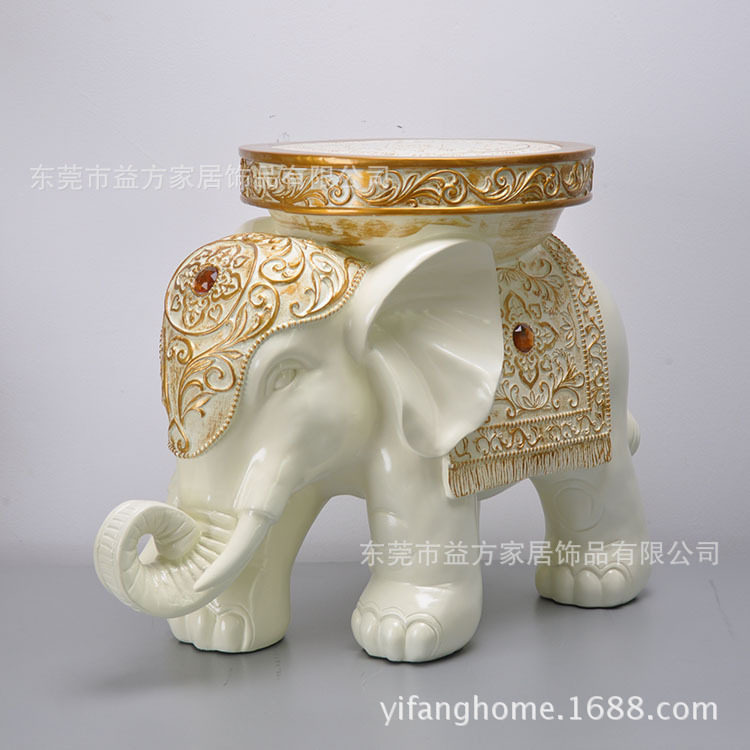 欧美家居风格米白色圆形凳面米加大号站姿大象凳子玄关实用摆设