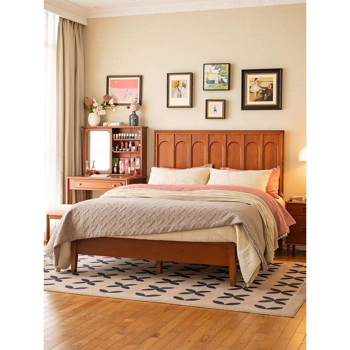 实木床樱桃木1.5m法式小户型卧室大床1.8m主卧复古双人床