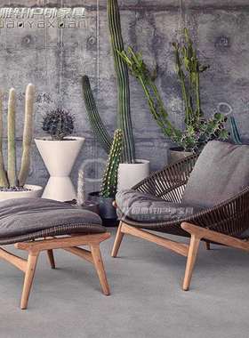 户外藤编沙发庭院露天室外花园藤椅防水防晒休闲家具柚木沙发组合