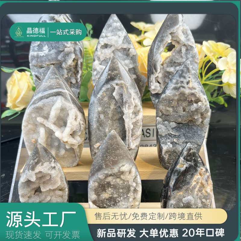 天然水晶矿石电镀闪锌矿火炬火焰手工抛光天然矿洞水晶摆件