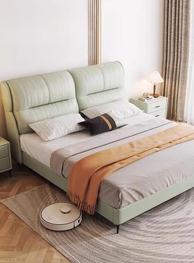 奶油风皮艺床家用小户型卧室双人床现代简约婚床今年新款实木软床