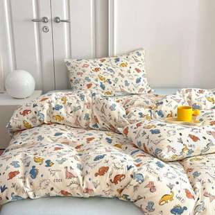 高端纯棉皱皱纱四件套a类小碎花被套全棉双层纱床单1.5m床品卡通