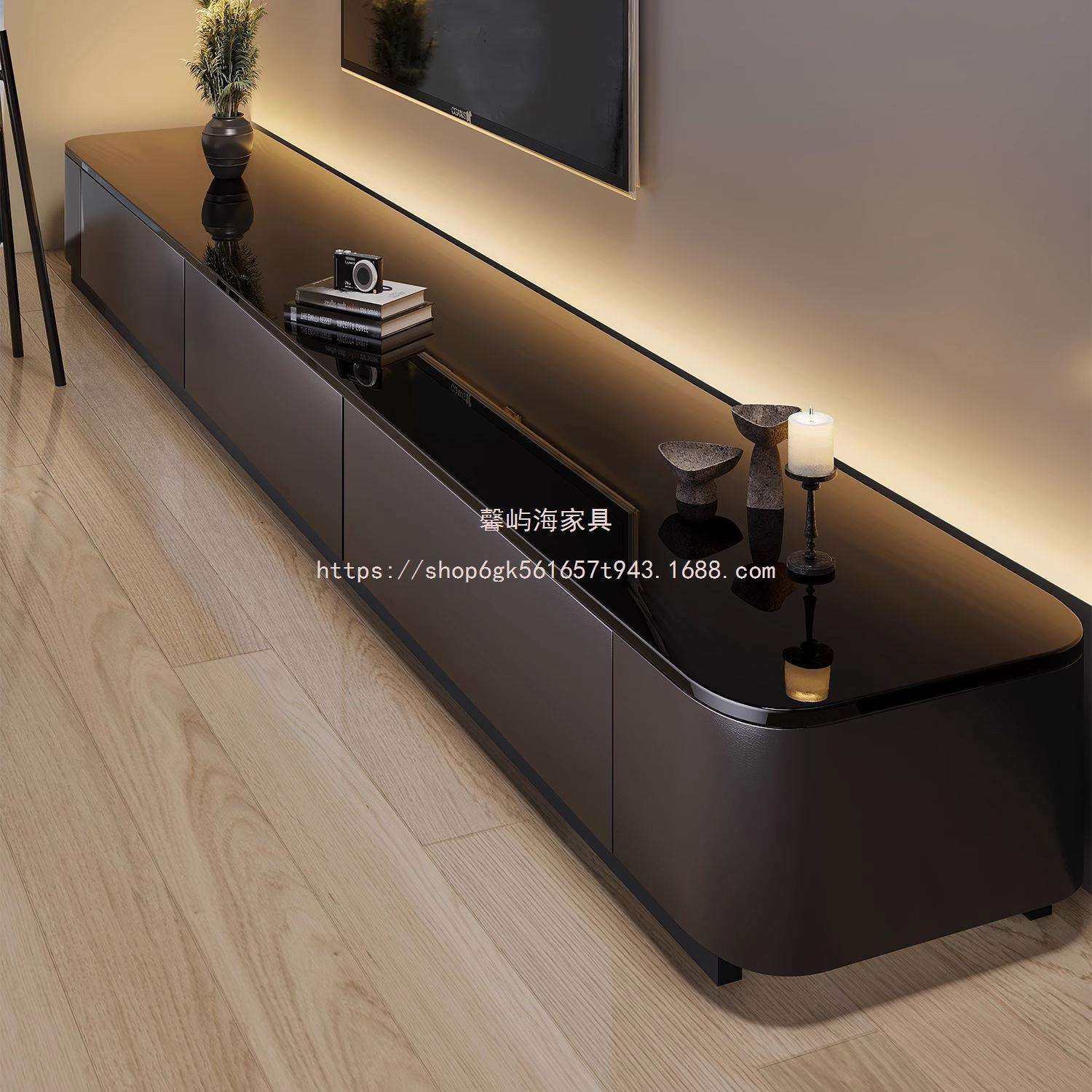 屿海家黑色电视柜客厅小户型轻奢家用感2025茶几电视柜组合新