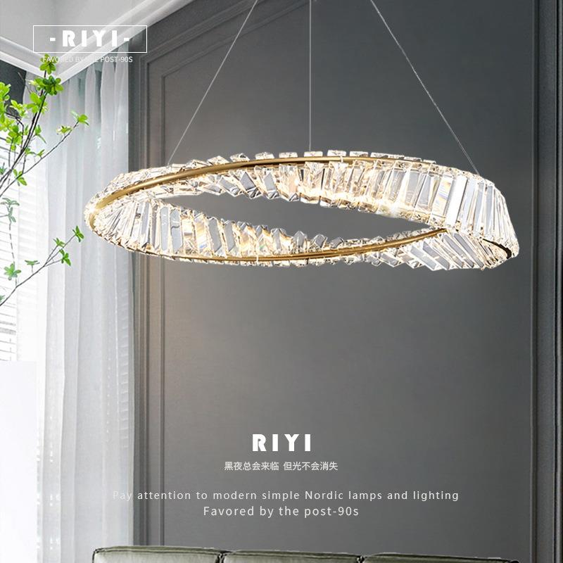 意式轻奢风水晶灯大客厅吊灯餐厅设计师款圆环卧室后现代简约灯具