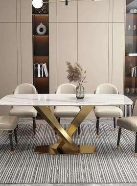 轻奢亮光岩板餐桌椅组合意式家用小户型客厅北欧现代简约餐桌