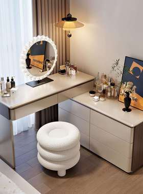 JQ05实木烤漆梳妆台奶油风斗柜卧室简约现代新款化妆台一体化妆桌