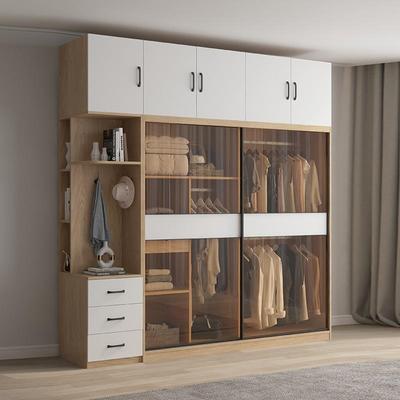 北欧实木推拉门衣柜家用卧室储物收纳柜耐用型现代简约多层板衣橱