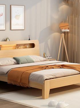 实木床现代简约1.5米主卧双人床1.8家用北欧经济型出租屋单人床架