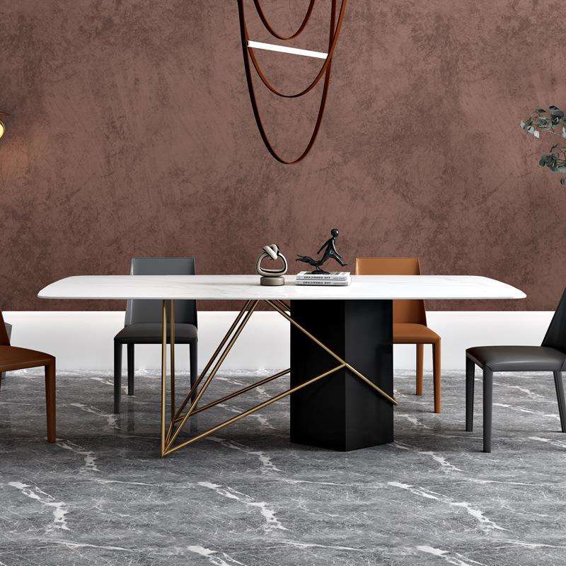 意式轻奢亮面岩板餐桌椅组合现代简约小户型长方形家用饭桌M354#