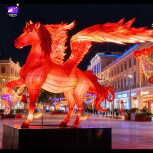 大型花灯飞马彩灯马年主题花灯展春节元宵节马造型灯笼