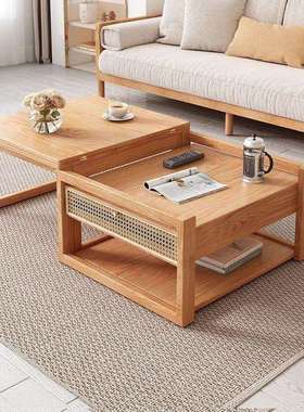 实木升降茶几餐桌一体客厅家用小户型日式简约现代组合创意桌双层