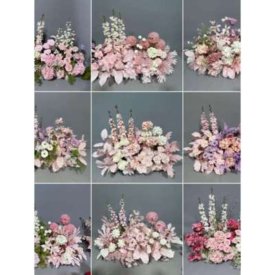 高端粉色加密婚庆仿真花地排花婚礼背景花婚礼堂T台路引绢花装饰