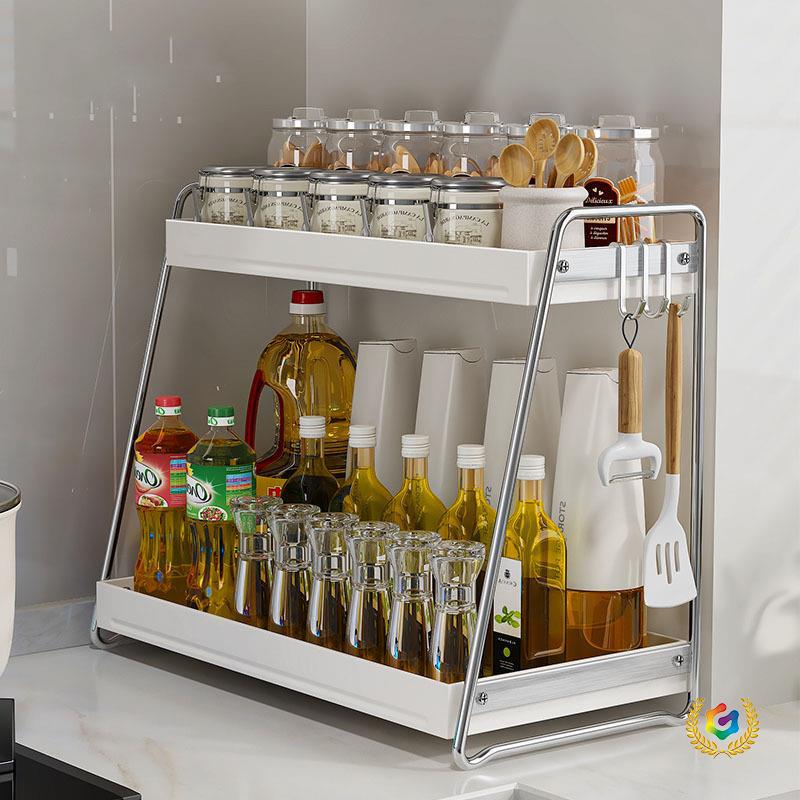 ?不锈钢厨房调料架双层家用台面调味品置物架多功能盐调味罐收纳