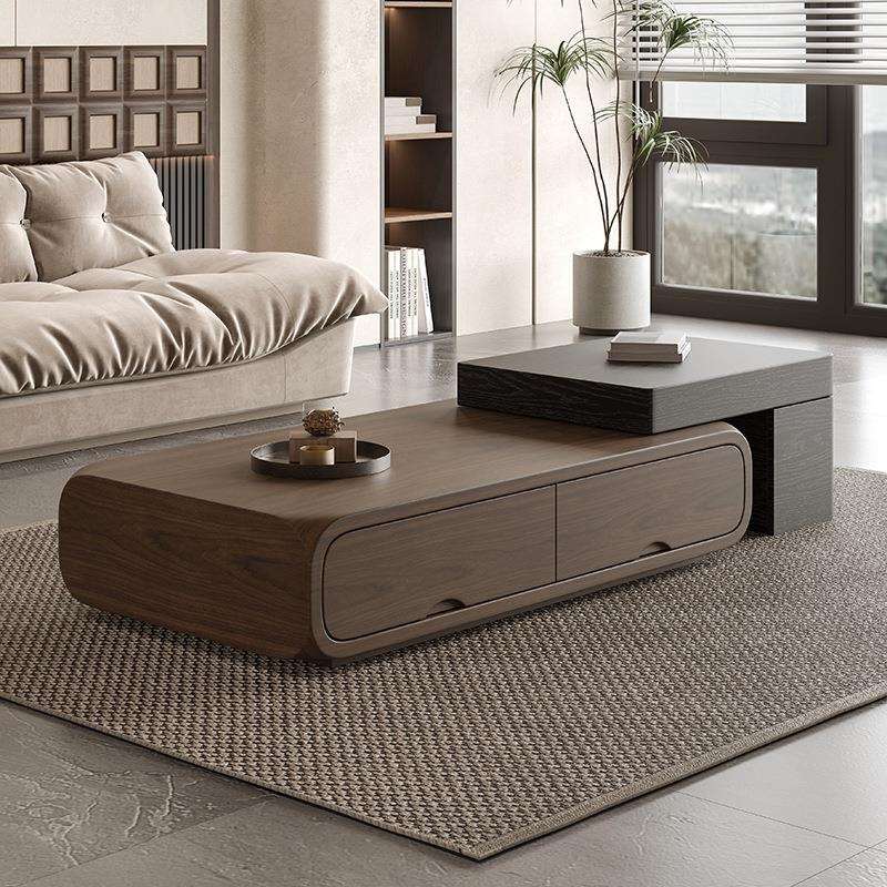 意式简约小户型中古风客厅家用网红胡桃木色可伸缩茶几电视柜组合