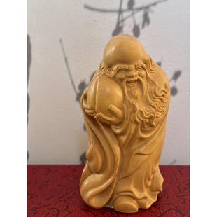 小叶黄杨木雕手把件抱桃寿星公南极仙翁摆件创意茶宠实木工艺品