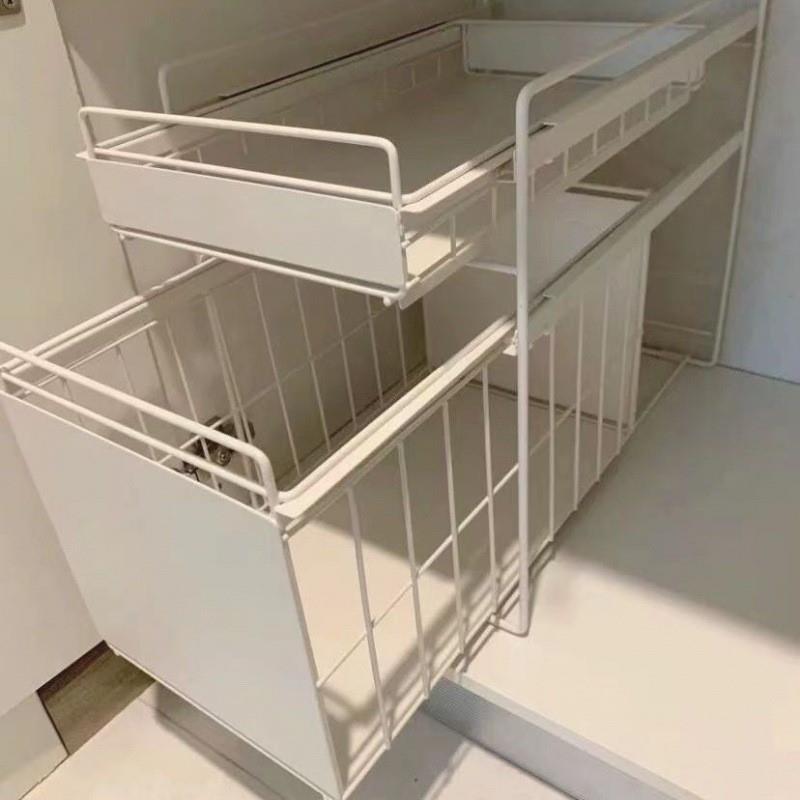 下水槽置物架厨房落地伸缩收纳架橱柜抽拉多层储物架收纳筐
