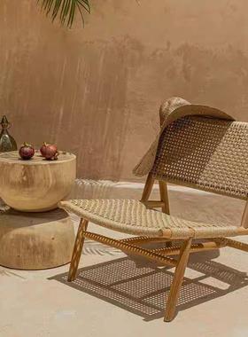 北欧户外藤编沙发椅庭院别墅休闲露台民宿田园柚木防水防晒家