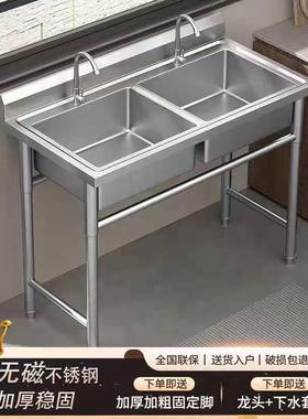 304加厚单双三水槽厨房商用不锈钢水池洗菜洗碗池家用一体橱柜