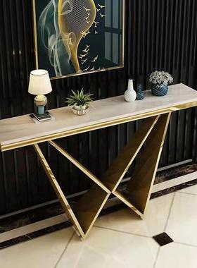 轻奢不锈钢大理石玄关台现代简约置物门厅入户柜进门靠墙玄关台