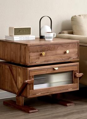 北美黑胡桃木机器人实木床头柜卧室儿童房间樱桃木多功能储物柜