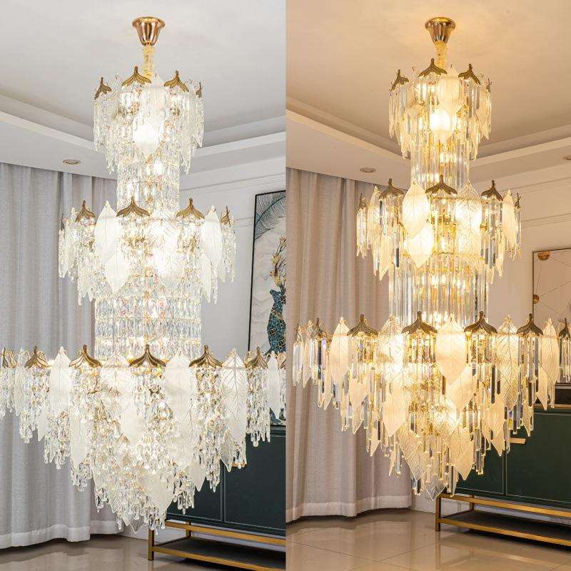 中山大吊灯复式楼别墅中空客厅水晶吊灯旋转轻奢现代简约楼梯吊灯