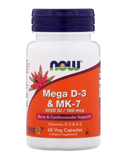 现货美国Now诺奥Mega维生素D3 K2 MK7 5000IU/180mcg高含量版60粒