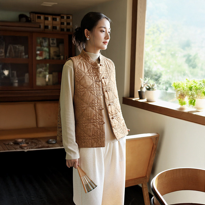 2025冬季新款秀气新中式棉马甲女感国风复古夹棉背心外穿坎肩马夹