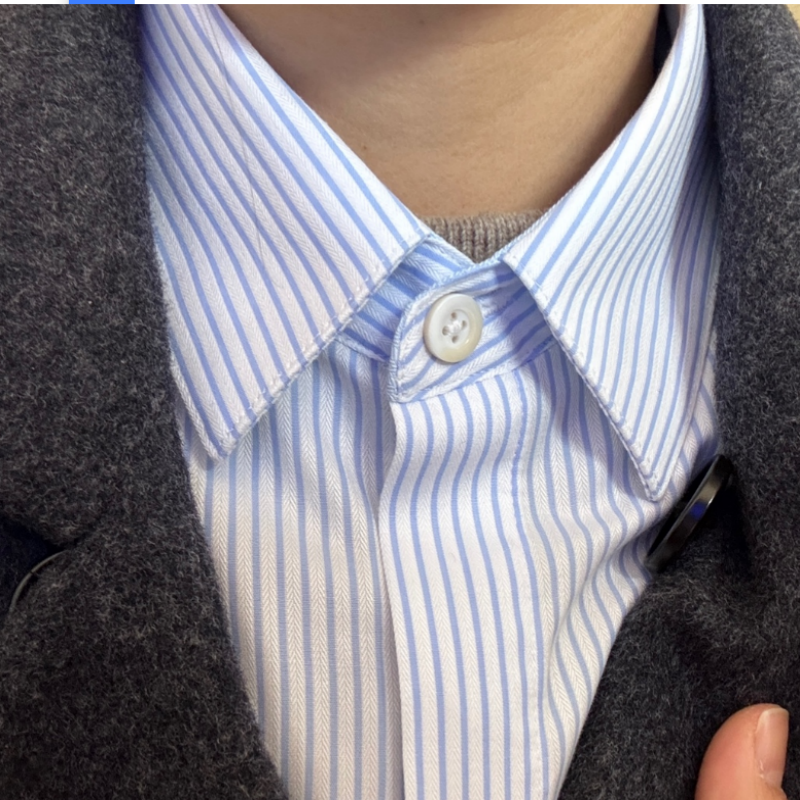 农商行假领子农村信用社领工作服男女通用浅蓝色条纹工装衬衫衣领
