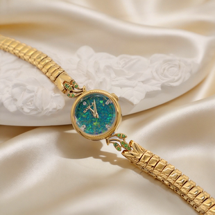 复古淑女风欧泊小金表镂空雕花镶钻细链圆形女士精致简约时尚手表