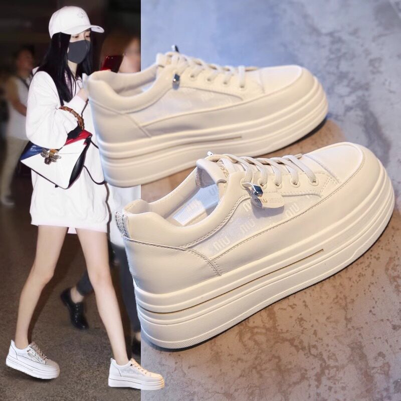 厚底小白鞋女2026年夏季新款小个子内增高百搭透明网面休闲板鞋潮