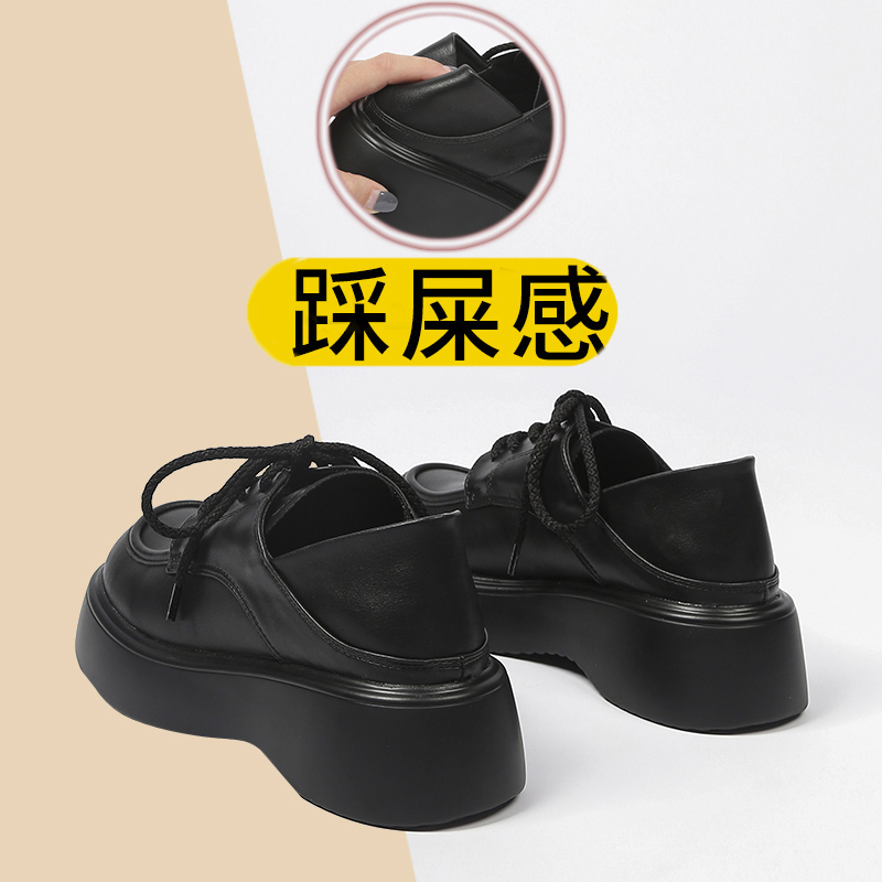 真皮厚底小皮鞋女春秋加绒2024年新款松糕乐福鞋软底增高大头皮鞋