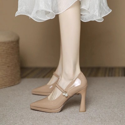 高跟鞋女2025秋冬新款气质玛丽珍女鞋百搭气质防水台尖头粗跟单鞋