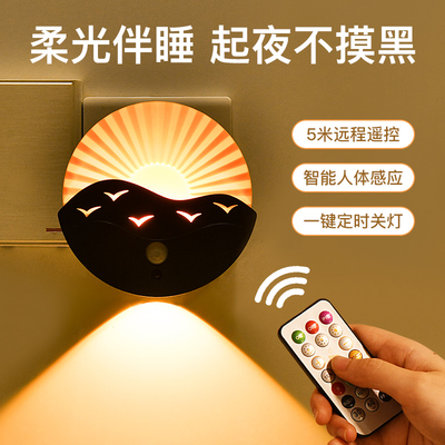 床头小夜灯遥控接线 线款人体感应卧室插电式睡眠气氛灯新款射灯