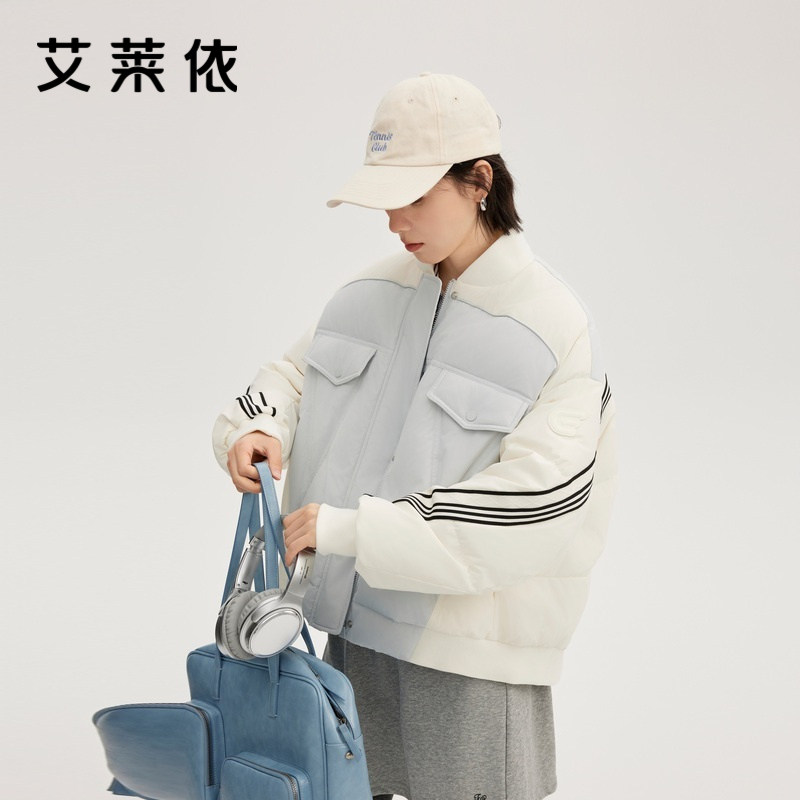 艾莱依新款羽绒服女美式拼接撞色棒球服运动休闲保暖设计感短外套,女装/女士精品,羽绒服,淘宝优惠券,粉丝福利购,淘宝优惠卷