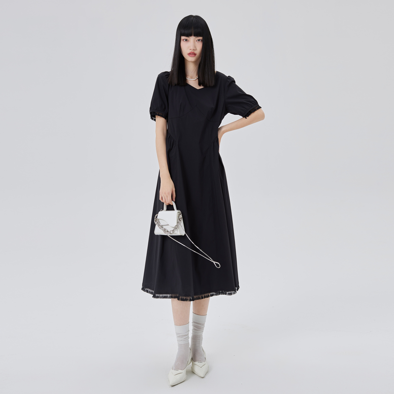 艾莱依泡泡袖连衣裙女