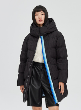 艾莱依冬季中长款羽绒服女士时尚百搭休闲保暖连帽防风外套1380