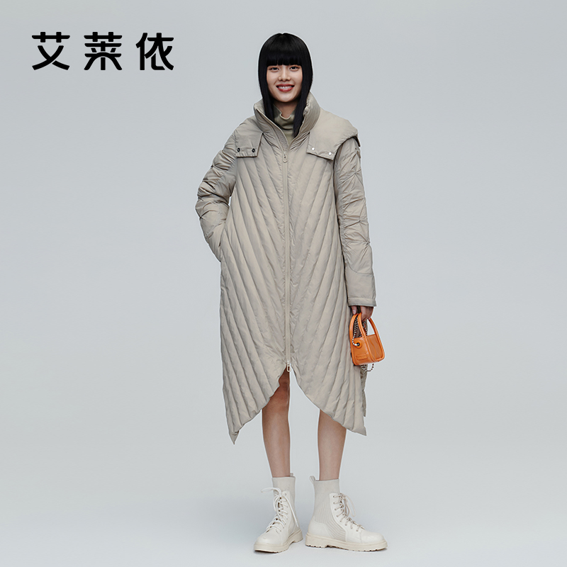 艾莱依冬新款季羽绒服女官方正品时尚大衣外套设计感妈妈冬装外套