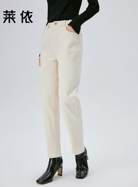 艾莱依奥莱直筒牛仔裤年新款女白色时尚高腰宽松百搭显瘦裤子春秋