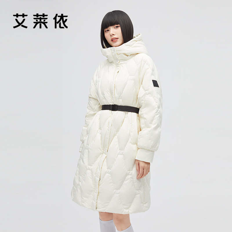 艾莱依新款时尚鸭绒羽绒服女冬季设计感长款轻奢高端大牌正品外套