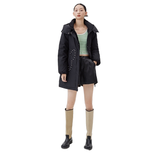 艾莱依中长款羽绒服女新款秋冬装潮流白色时尚设计感休闲宽松外套