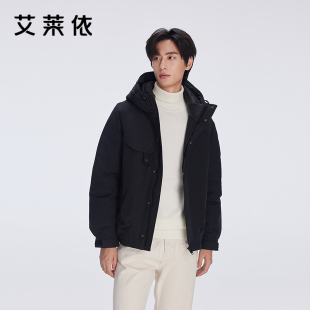 艾莱依羽绒服男冬季新品探险视觉短装黑色保暖外套商场同款连帽衣