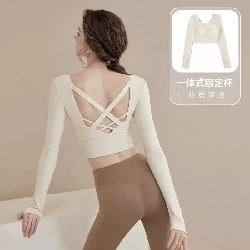 瑜伽服女秋冬修身上衣固定杯