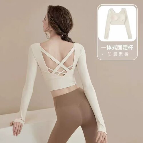 瑜伽服女秋冬修身上衣固定杯