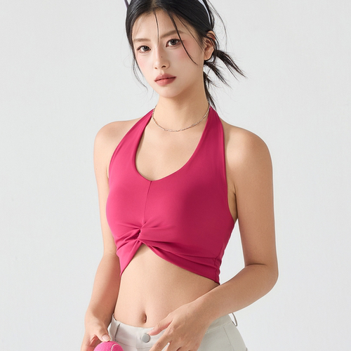 挂脖式固定杯运动内衣女跑步防震