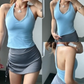 运动内衣女V领夏季 挂脖美背瑜伽服背心聚拢外穿跑步训练健身文胸