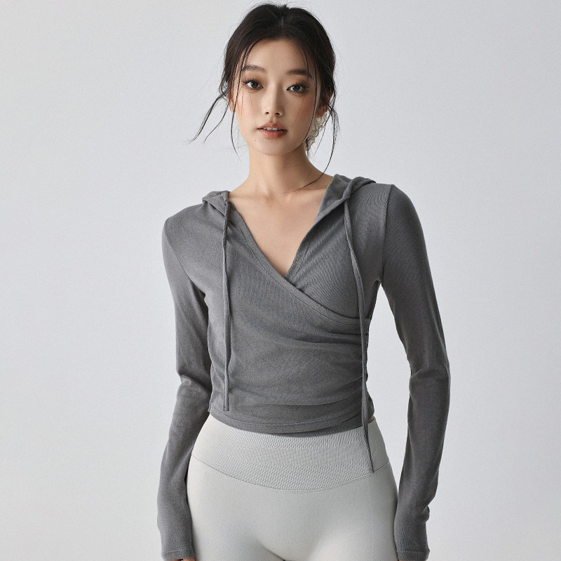 新款V领修身上衣外穿健身服跑步瑜伽长袖显瘦速干运动衣女秋冬季