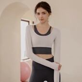 清仓带胸垫健身服女假两件瑜伽服运动上衣训练速干时尚 秋 紧身长袖