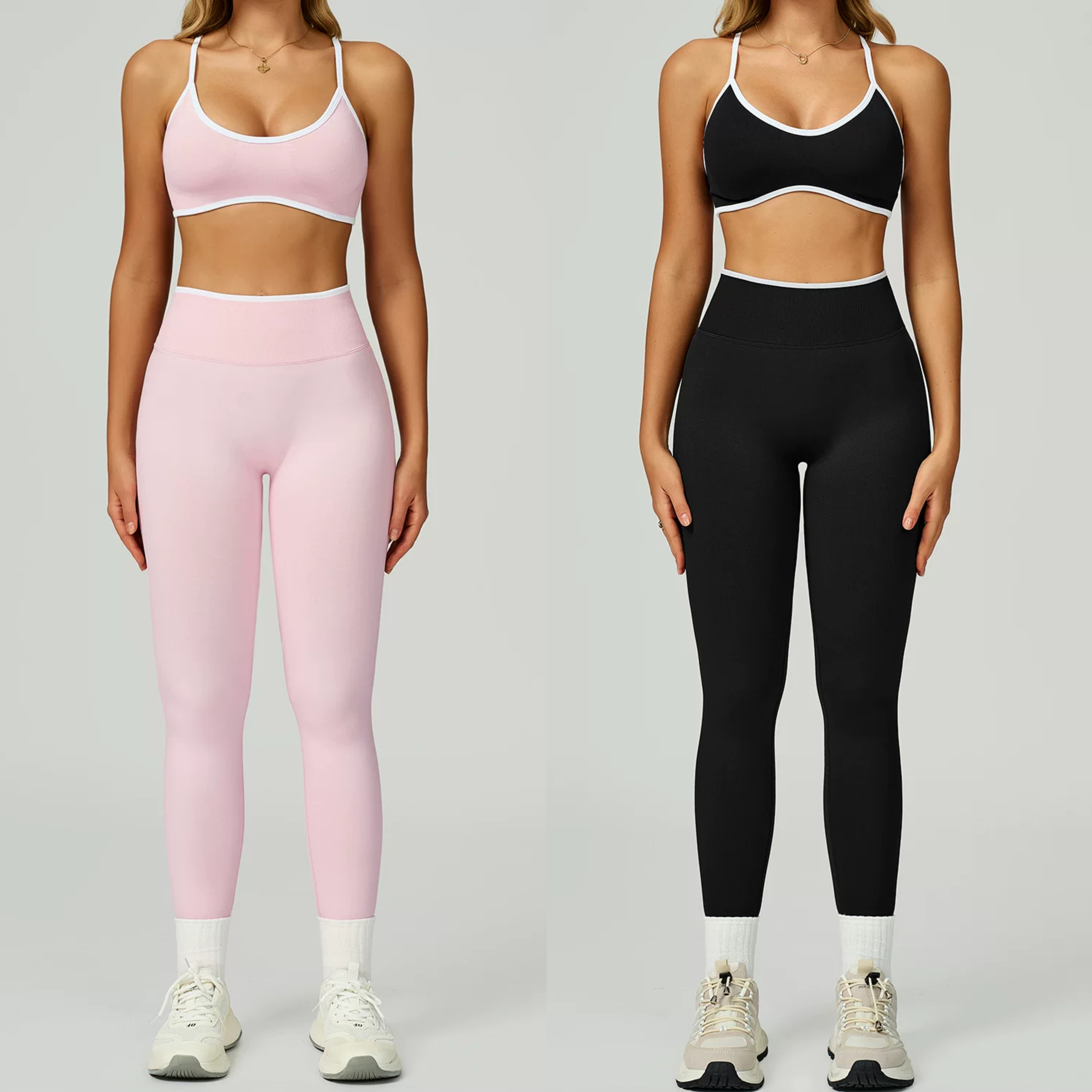 欧美健身套装女吊带撞色拼接运动